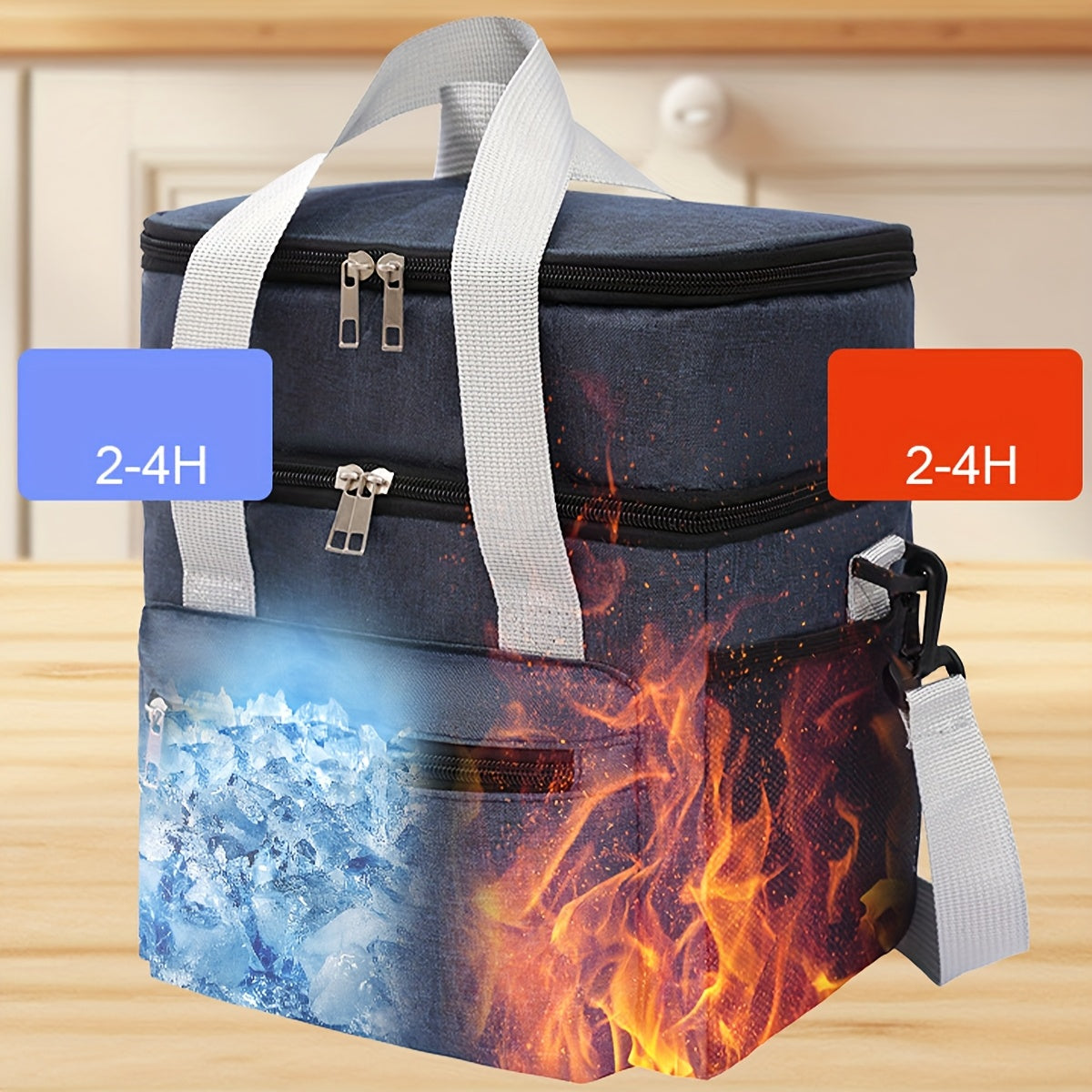 Spacious Insulated Lunch Bag - Two Layers, Leakproof & Eco-Friendly Cooler Carrier for Outdoor Dining, Trips, Work - Can be Worn Across Body or Carried by Hand