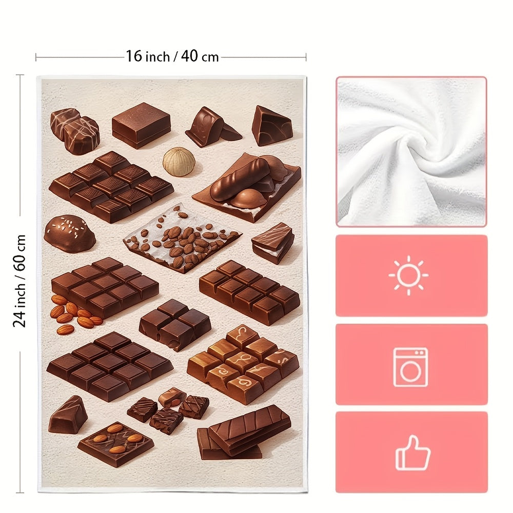 Set of 2 Ultra Soft Kitchen Towels and Gourmet Chocolate Bars for Sweet Tooth, Highly Absorbent Dish Hand Towels for Holiday Decor, Machine Washable, 16x24 Inch - Item Number: 2KYSMF1214045