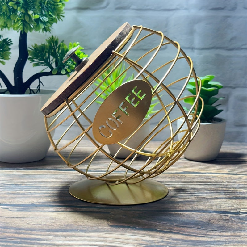 Iron coffee capsule holder with a slanted design for displaying in homes, bars, and cafes - one-of-a-kind pod basket.