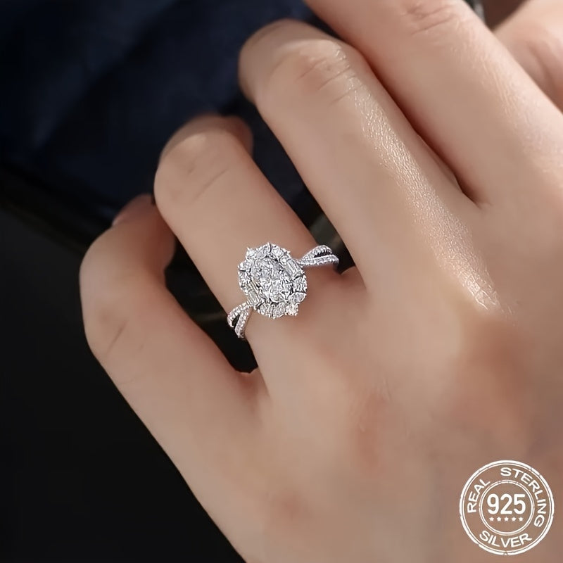 This stylish 925 Sterling Silver Moissanite Ring is perfect for women. It features a stunning 2CT oval cut gemstone and is hypoallergenic, making it ideal for those with sensitive skin. This boho wedding anniversary jewelry comes with a certificate of