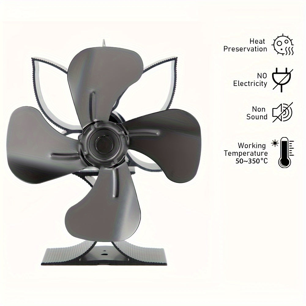 One or two pieces of a four-blade wood stove fan, designed for distributing heat from wood, gas, or log burner stoves. This heat-driven wall fan is a cozy home heating accessory for autumn and winter. It does not require electricity and includes a