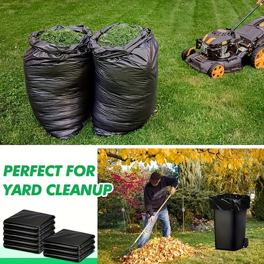 20 pieces of heavy-duty black trash bags made of puncture and tear-resistant polyethylene material. These multi-purpose bags are perfect for use in the garden, home, or commercial settings. Ideal for disposing of yard waste, they can be used in the