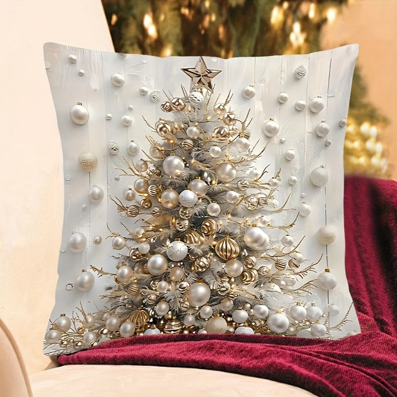 Get into the holiday spirit with our Contemporary Christmas Tree Double-Sided Print Throw Pillow Cover! Measuring 44.96cm x 44.96cm, this woven polyester cover features a zipper closure for easy removal and cleaning. Add a festive touch to your home or