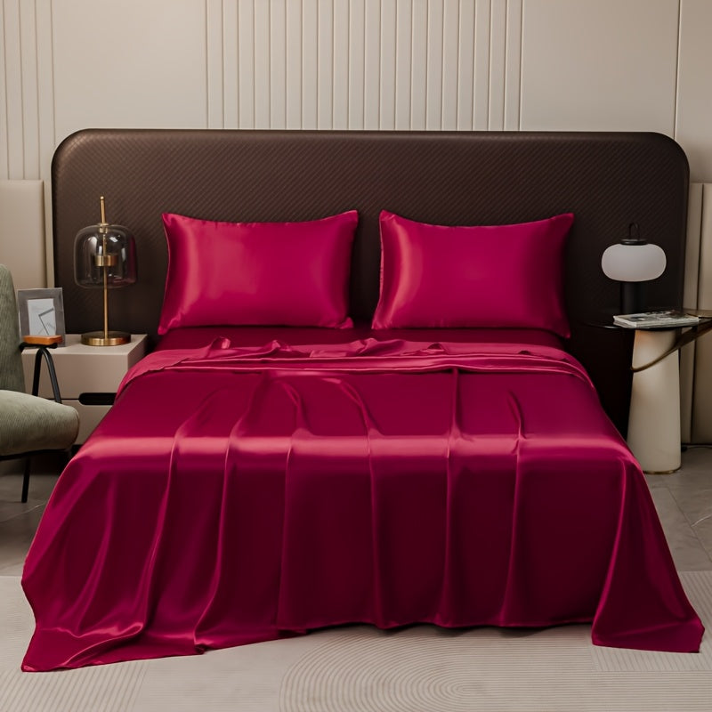 3-piece Super Soft Bed Sheet Set with Pillowcase, machine washable, breathable solid color bedding set includes 1 sheet and 2 pillowcases, suitable for all seasons.