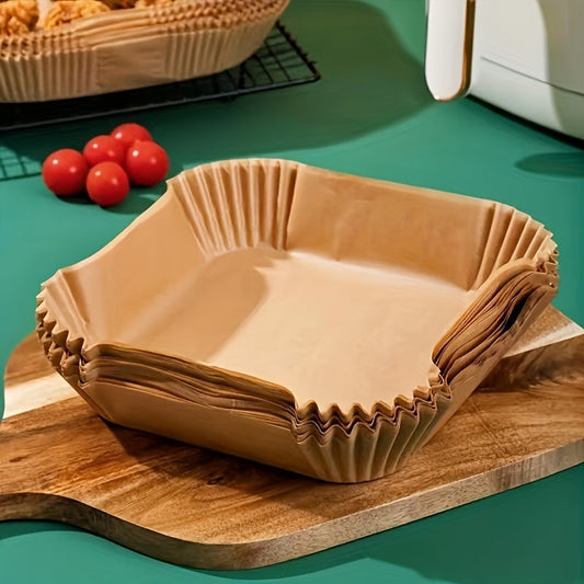 Disposable Air Fryer Liners available in packs of 30, 50, or 100 pieces. These liners come in two sizes, 16.0cm and 20.07cm, and can be used as Paper Air Fryer Liner Pots, Paper Basket Bowls, Baking Trays, and Oven Accessories. They are essential Baking