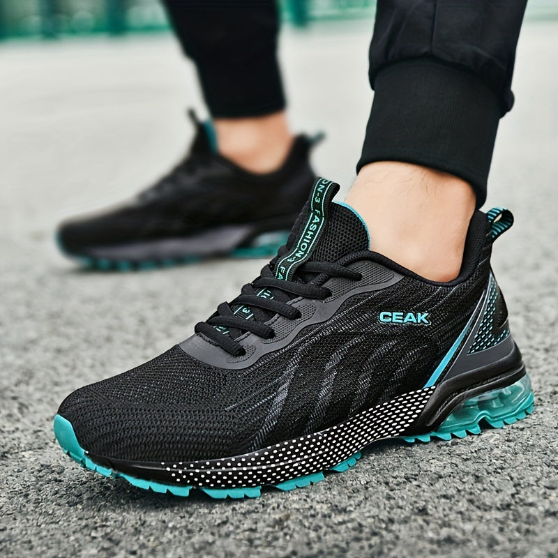 Breathable running shoes with shock absorption, non-slip lace-up sneakers for outdoor training.