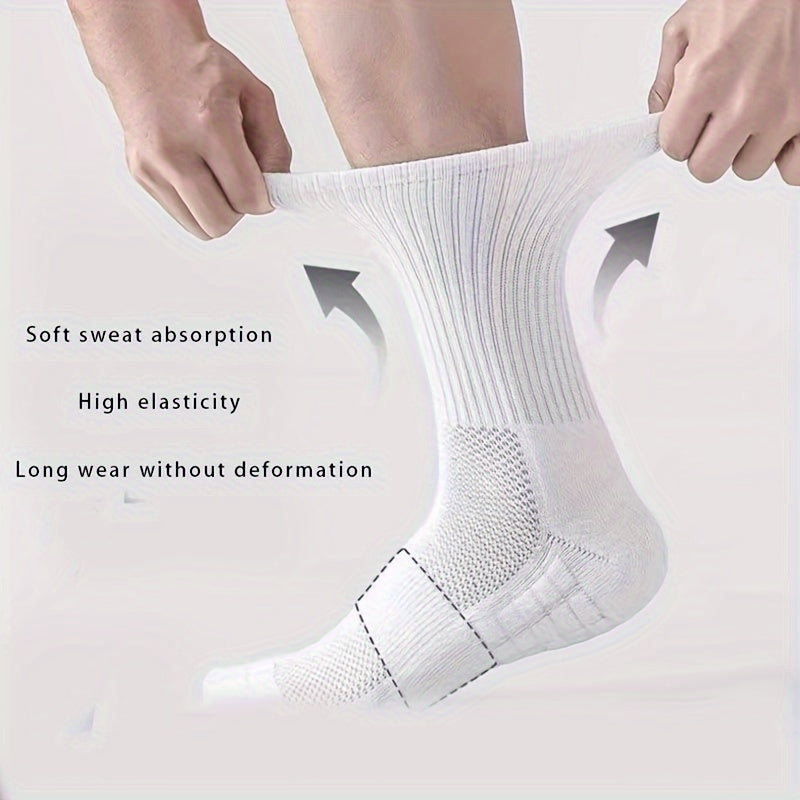 5 pairs of men's cotton blended mid-length sports socks, suitable for outdoor activities, home use, and fitness enthusiasts, size USA 6-9