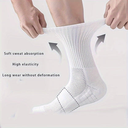 5 pairs of men's cotton blended mid-length sports socks, suitable for outdoor activities, home use, and fitness enthusiasts, size USA 6-9