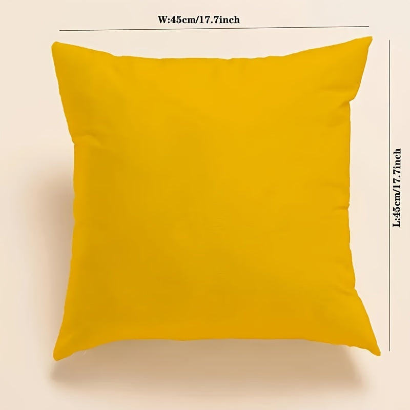 Yellow sofa pillow cover with contemporary style, machine washable, zipper closure, fits small living room sofa.