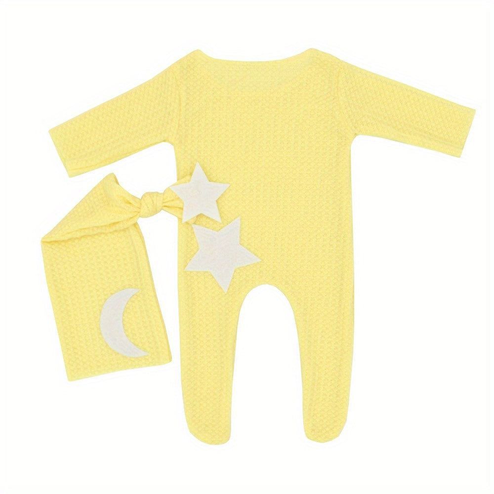 Get a set of two adorable Baby Stars And Moon Decoration Knitted Jumpsuits, complete with matching Long Tail Hats. Perfect for capturing precious photos as Photography Props, or for dressing up in Studio Outfits. Makes a great gift for Christmas