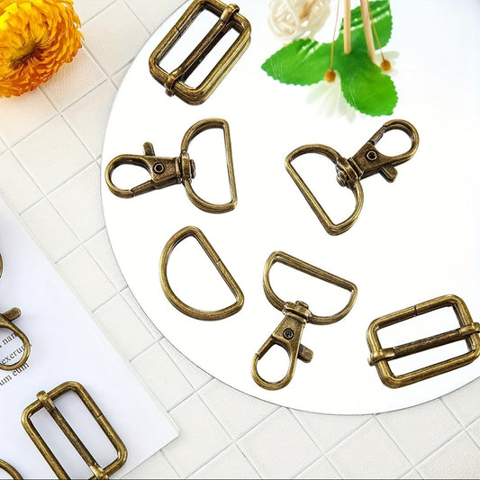 Set of 56 Bronze 30mm Metal Rotating D-Shaped Buckles, Zinc Alloy Jewelry Making Tool, No Plating, Ideal for crafting Hardware Purse Buckles.