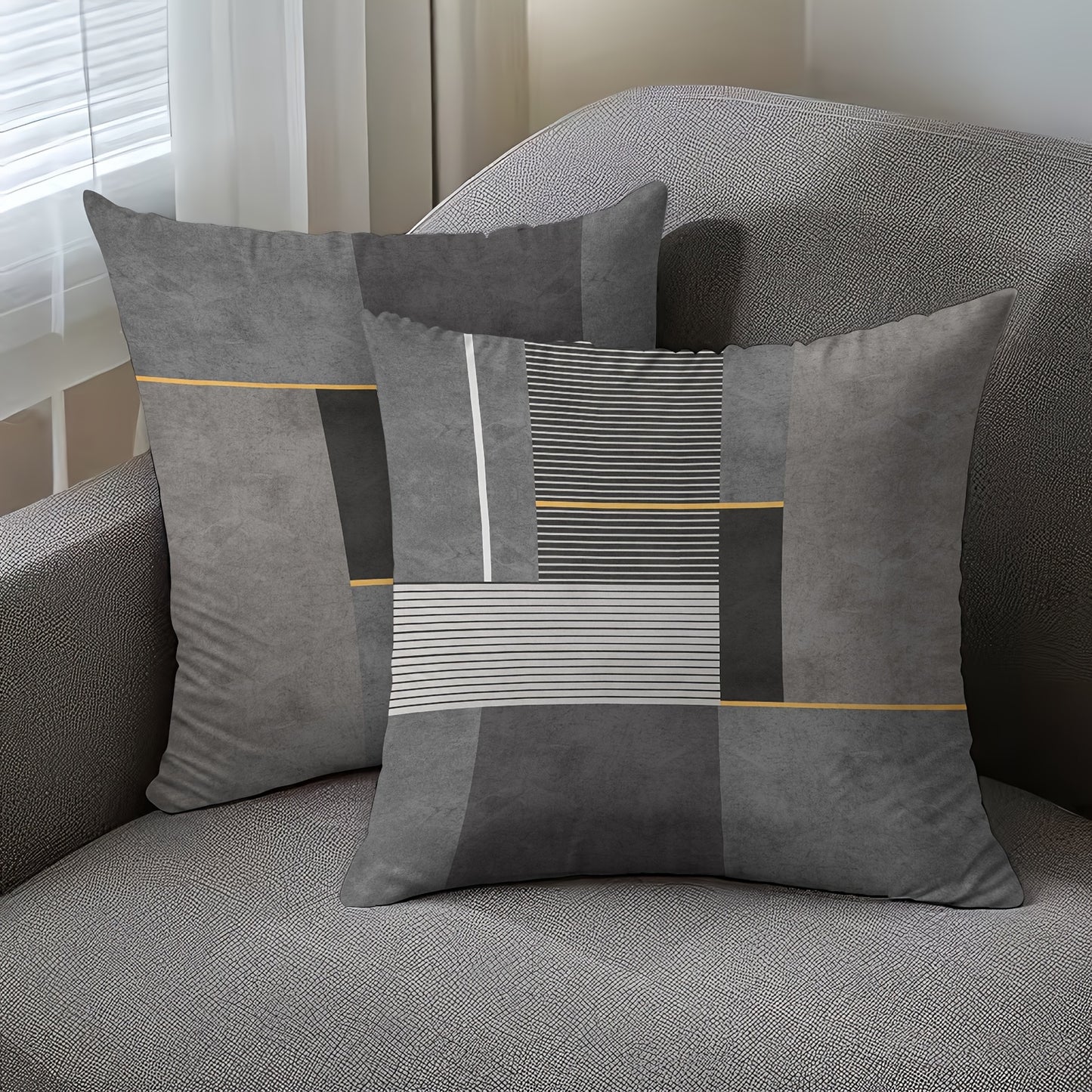 Set of 2 Modern Geometric Throw Pillow Covers, 45.72x45.72 cm, Dual-Sided Design, Soft Polyester, Zip Closure - Ideal for Living Room & Bedroom (Inserts Not Included)