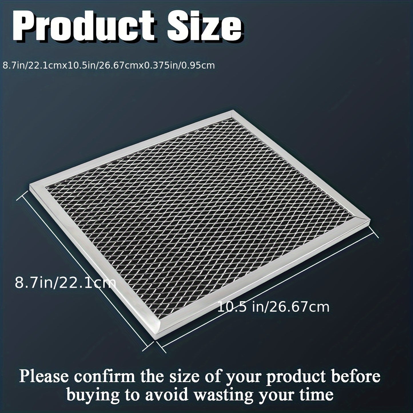 3 packs of replacement filters for B-Roan range hood, measuring 10.5 x 8.75 inches. Compatible with stove vent fans featuring aluminum mesh charcoal combo. Replaces 6105c and 97007697.