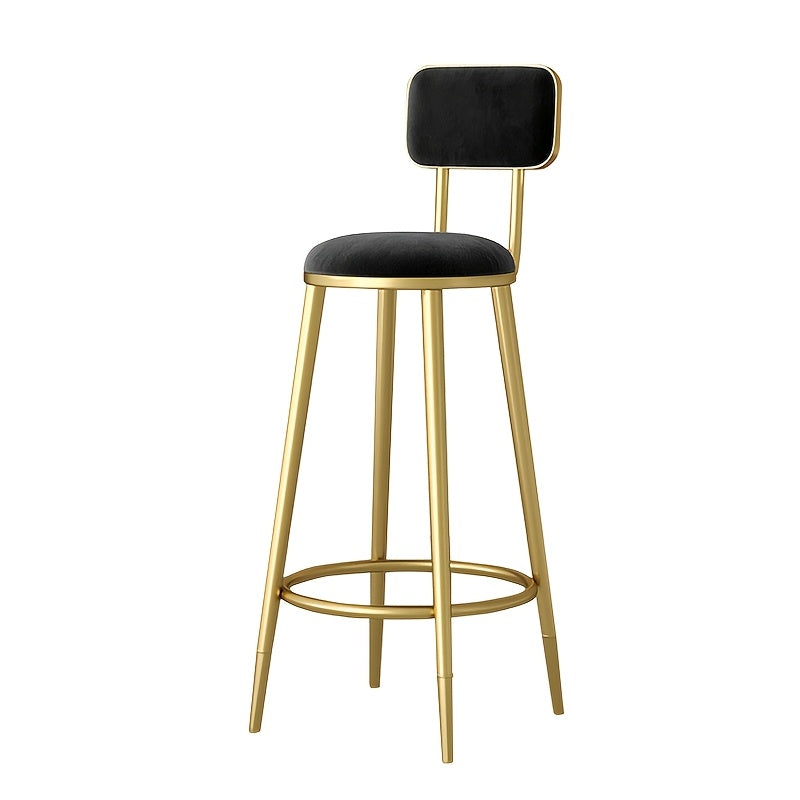 Minimalist wrought iron bar stool with comfortable backrest and golden legs - Ideal for home, restaurant, cafe, or entertainment area.