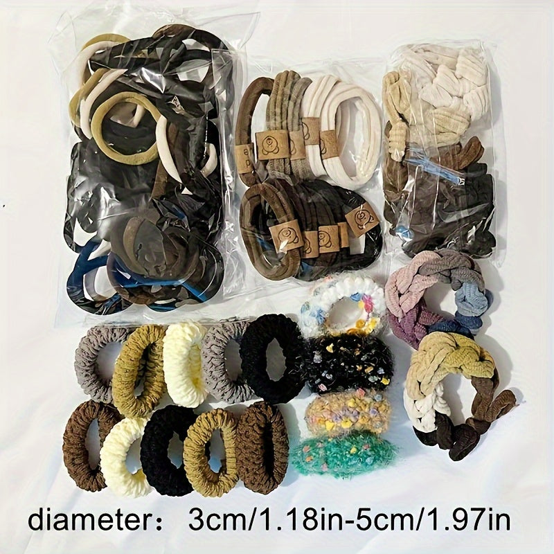 86-piece set of popular spring and summer hair accessories featuring cartoon hair rings and ponytail rings with flocking design.