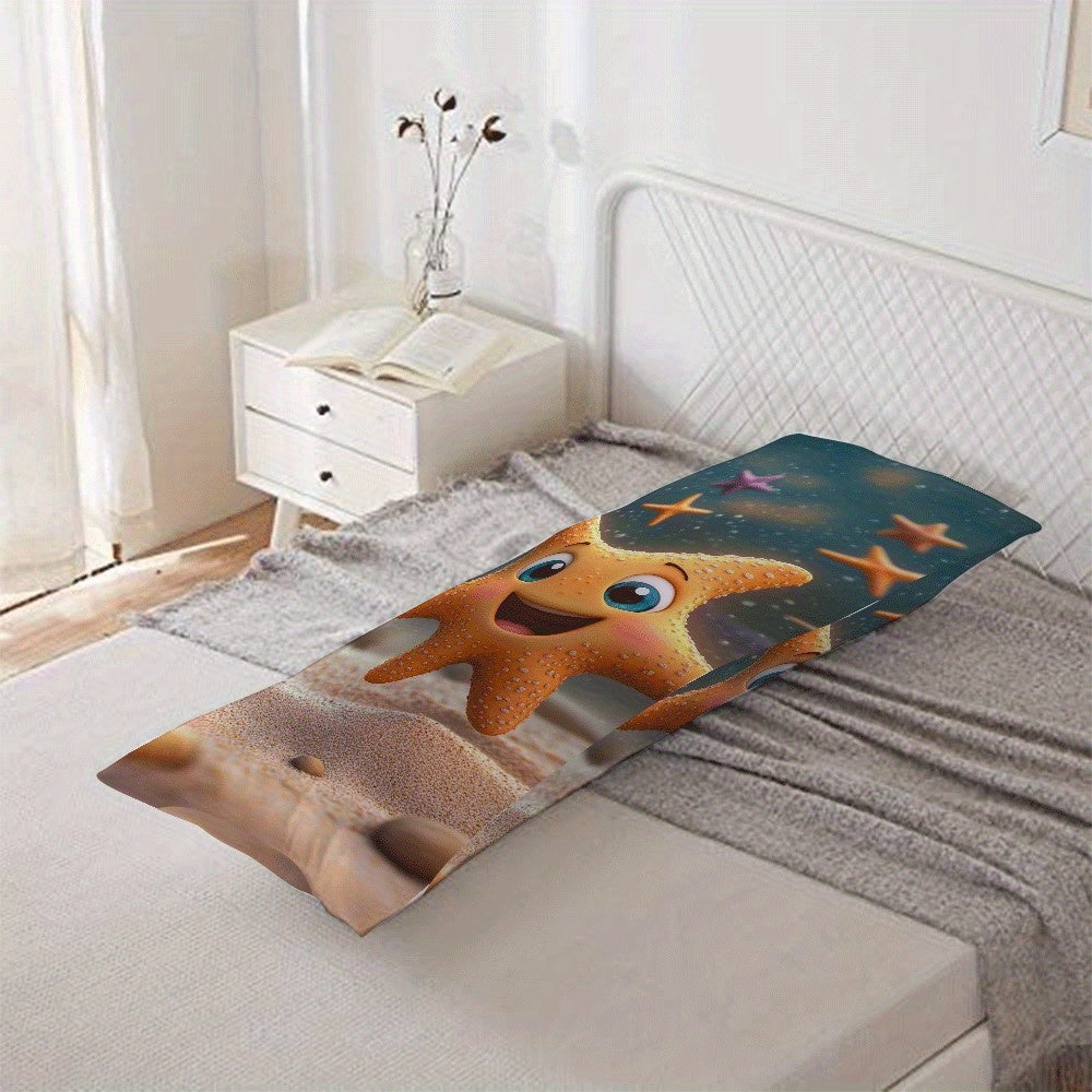 One piece Modern Cartoon Starfish Pillow Cover, measuring 137.16x50.8cm. Made of ultra soft ultra short plush material, this reusable lumbar support cushion case features a zipper for easy removal. Machine washable and made of all-season polyester, this