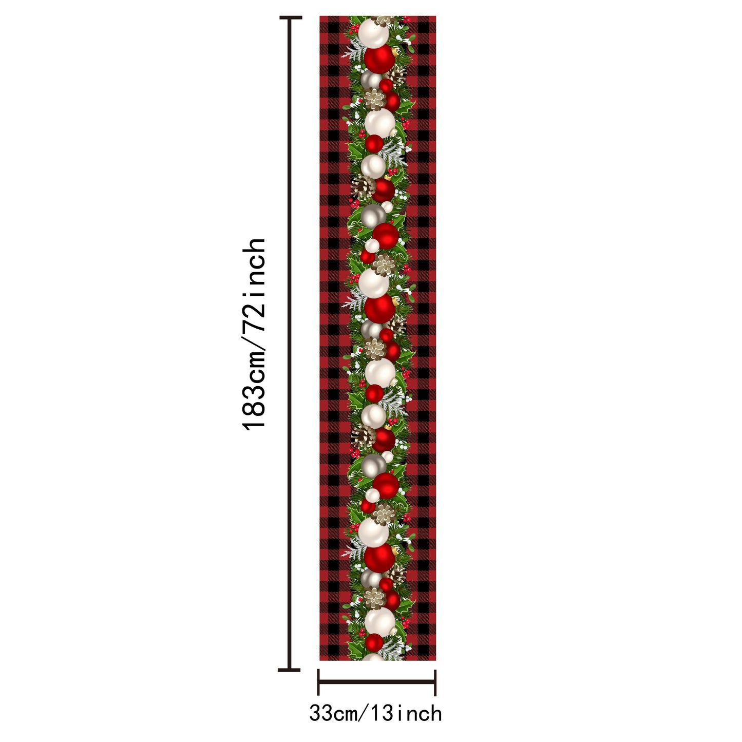 Polyester Merry Christmas Table Runner in Red Black Plaid Print for Holiday Decor and Gifts