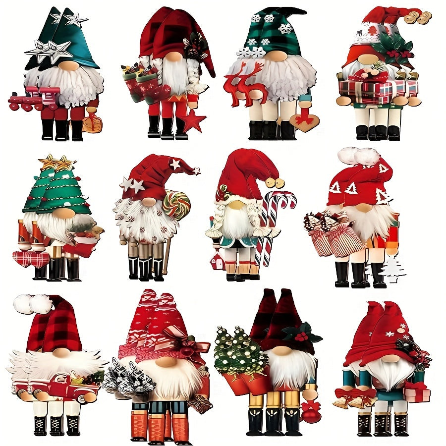 24 Festive Christmas Gnome Nutcracker Ornaments - Wood hanging decorations for Christmas tree