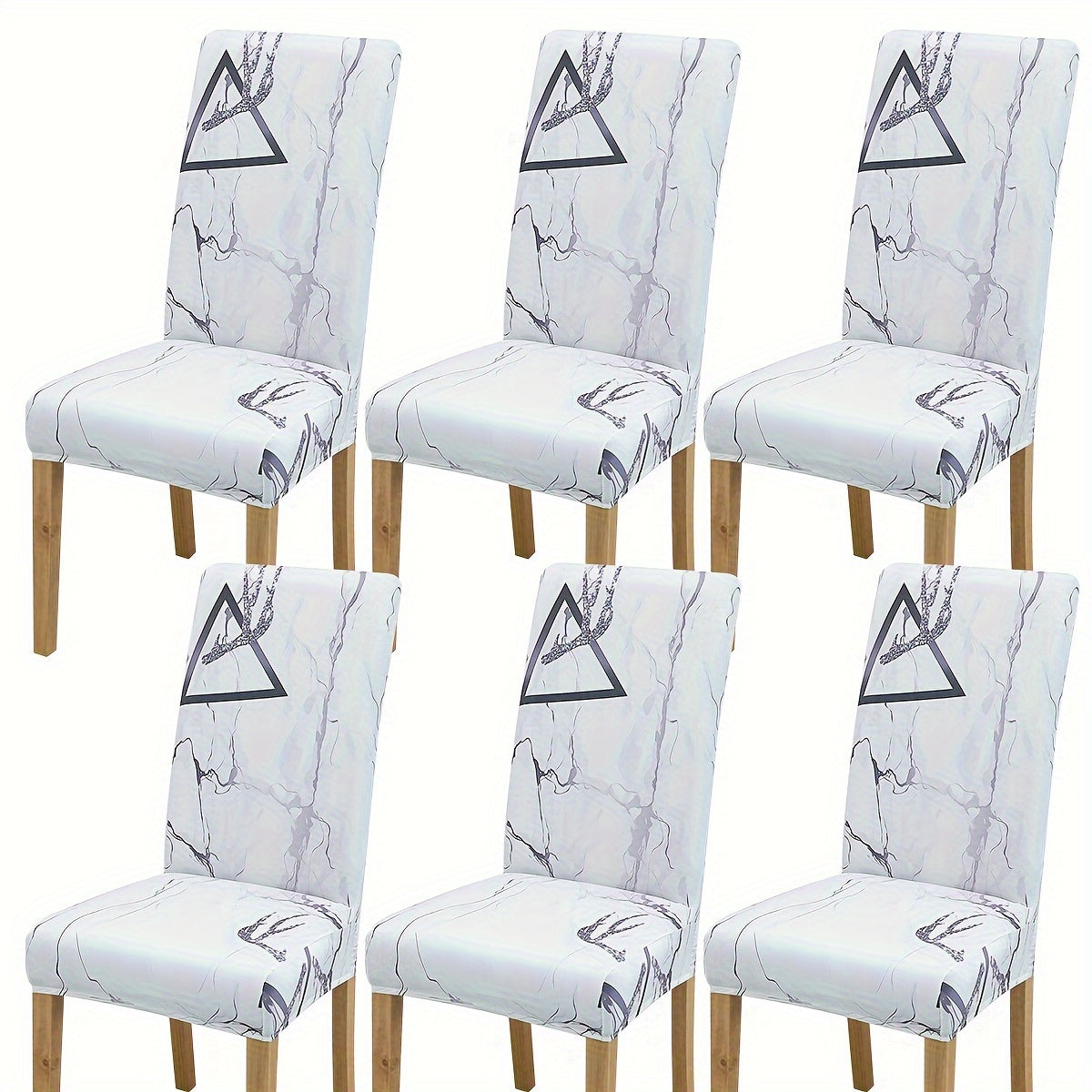 4-6 Milk Chair Slipcovers with Marble Texture Print, Elastic, for Dining Room, Restaurant, Kitchen, Home Decor.