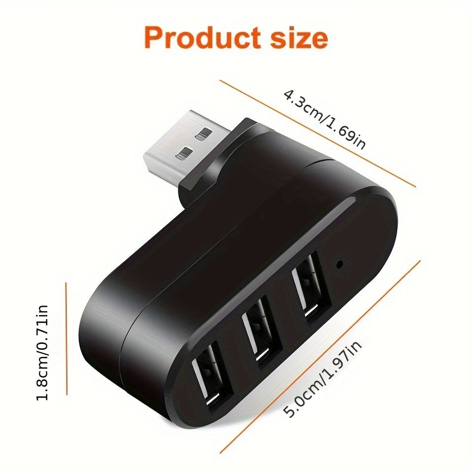 Top-notch mini USB hub adapter with 3 rotating ports for laptops and PCs