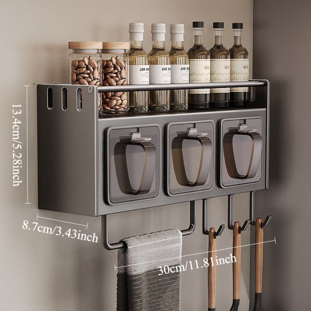 Modern Wall-Mounted Metal Spice Rack Organizer with Hanging Shelf - Convenient Kitchen Storage Solution for Seasoning Jars, Utensils, and Accessories - Includes Home Use Combination Set