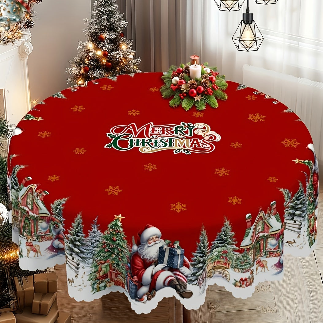 Get into the holiday spirit with our Christmas and New Year tablecloth featuring Santa Claus, Snowman, and Christmas Tree patterns. Made of durable polyester with edge embossed craft, available in 4 sizes for both round and rectangular tables. Perfect