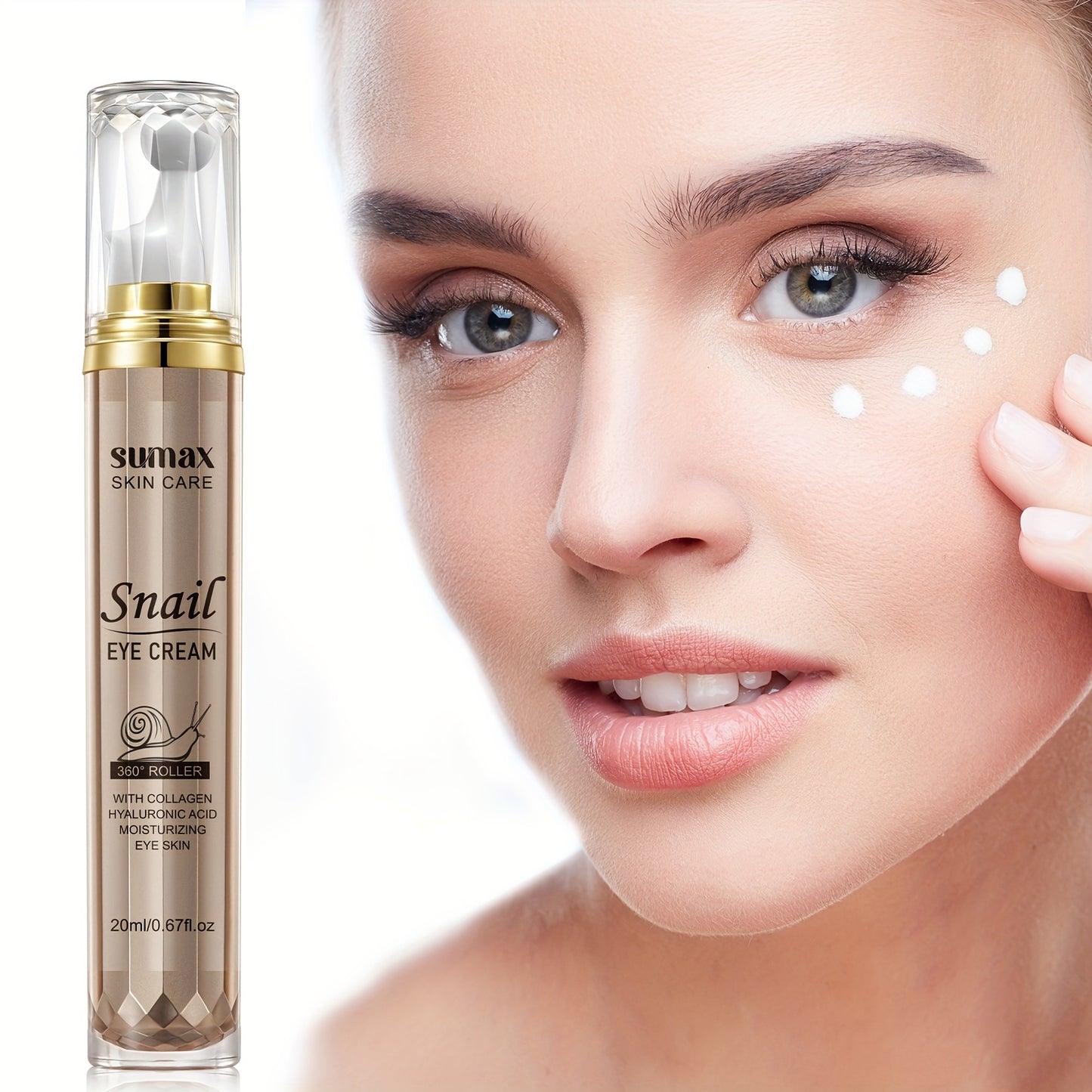 Hydrating Eye Cream with Snail Mucus, Hyaluronic Acid, and Collagen - Firms and Moisturizes Dry Skin, Alcohol-Free Care for All Skin Types, Skin Tightening