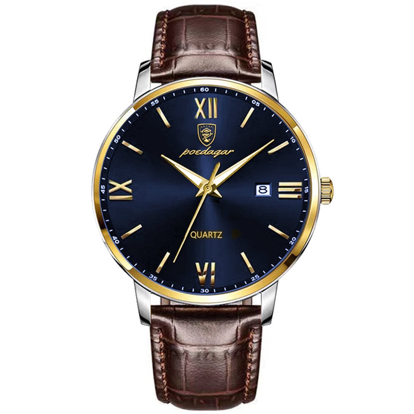 Casual Trendy Quartz Watch for Men with Luminous Calendar and PU Leather Band by POEDAGAR