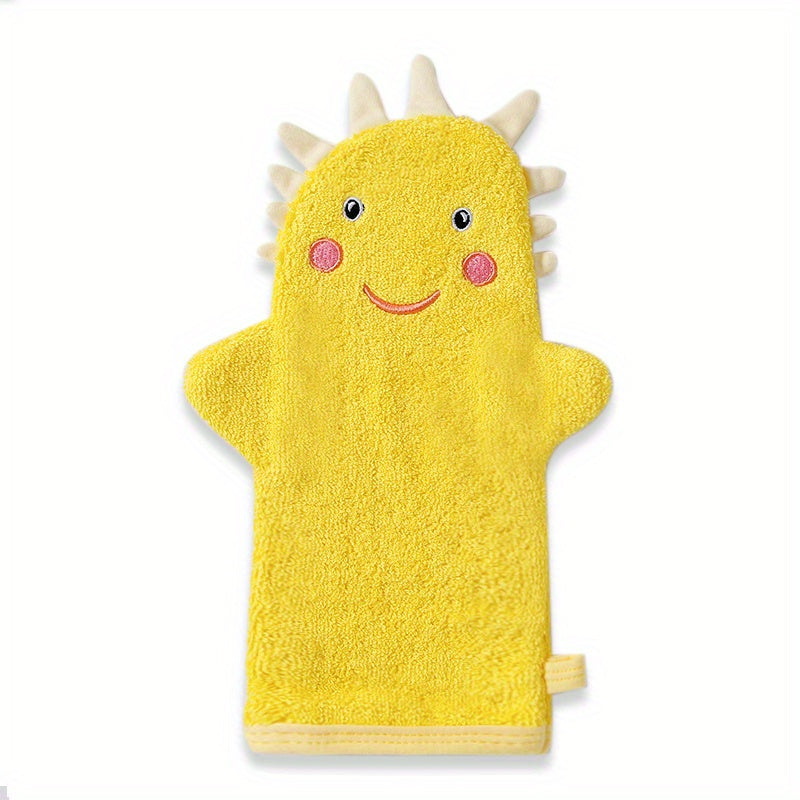 Set of Kids' Cartoon Bath Gloves, Children's Bath Towel with Animal Embroidery, Soft Rubbing Towel Shape