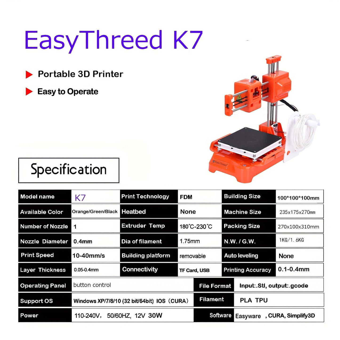 Upgrade your 3D printing experience with the EasyThreed Mini K7 3D Printer. Fast heating, low noise, and upgraded extruder technology make it perfect for beginners. Includes free PLA