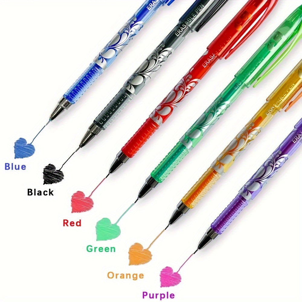 16 erasable gel pens with a 0.5mm tip in 6 colors, stored in a creative bottle for students and office use.