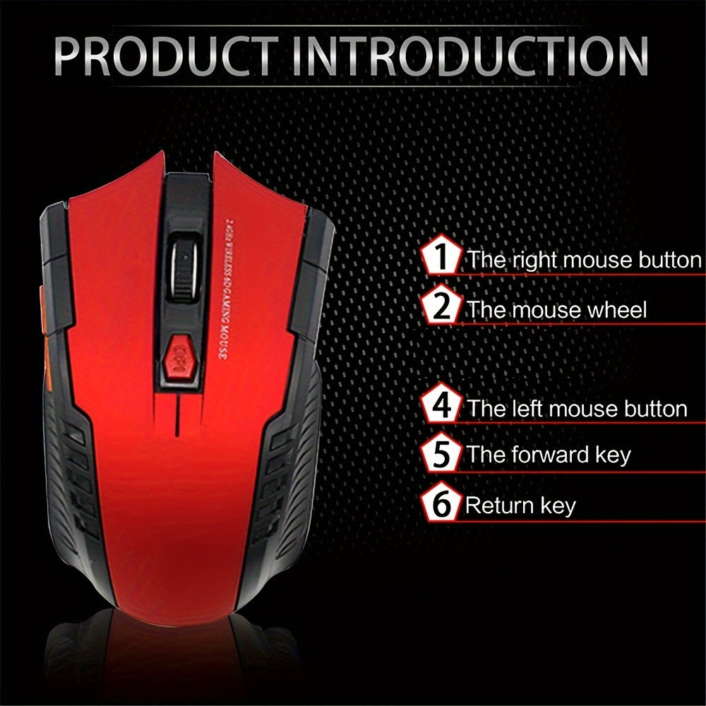 2.4GHz Wireless Gaming Mouse with USB Receiver: 6 programmable buttons, optical sensor for PC and laptop use. Ideal for gamers and notebook users.