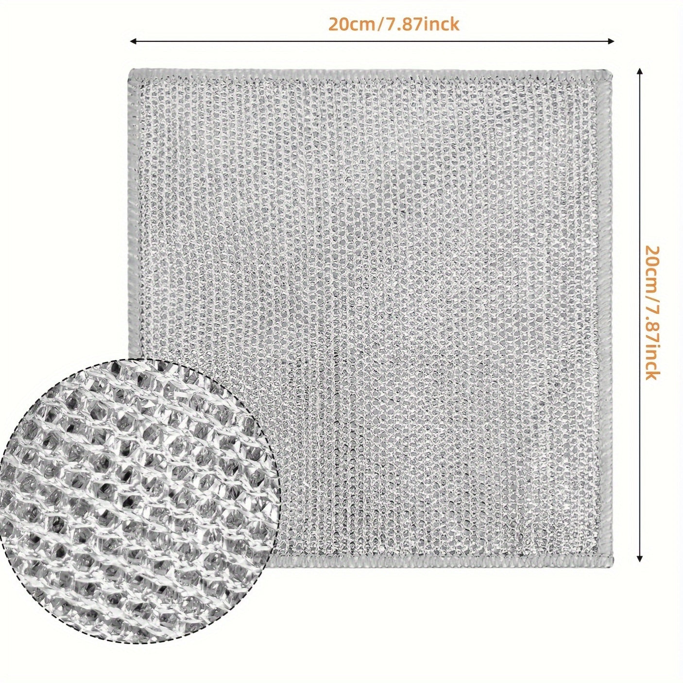 Pack of five silver nylon dishwashing cloths with scratch-resistant contemporary design. These woven square kitchen towels are perfect for cleaning outdoor spaces, bathrooms, and patio furniture.