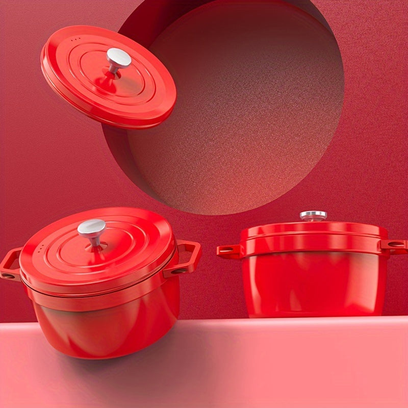 Durable Red Soup Pot for Broth, Stew and Cooking - 4.01 L 24.0 cm Cast Iron Pot with Lid, Compatible with Universal Gas Stoves and Induction