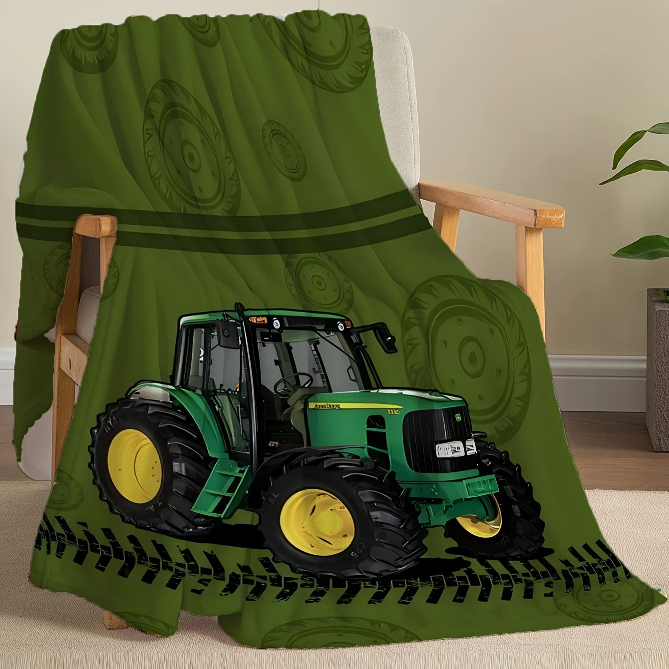 Cozy up with this Soft Tractor Print Flannel Throw Blanket - Ideal for Bedroom Decor, Shawl Wrap, or Birthdays!