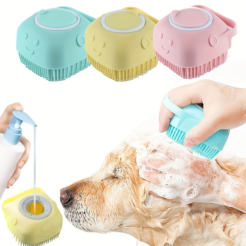 Silicone pet shampoo brush with storage for grooming dogs and cats