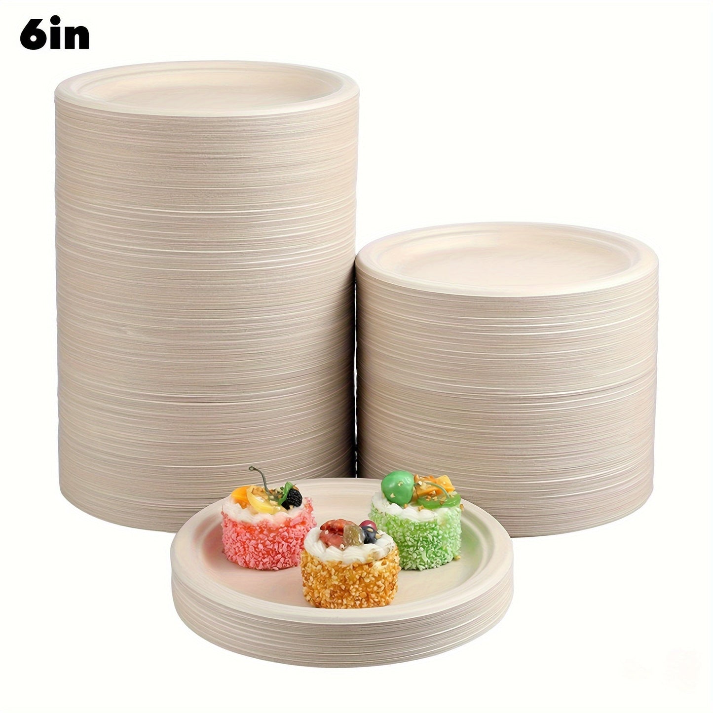 Pack of 100 Heavy Duty Disposable Plates, Made from Sugarcane Fiber Paper, 15.24 Cm in Size. Ideal for Cake, Desserts, BBQ, Home Kitchen, Restaurant, Picnic, Camping, Parties, and more. Perfect Party Supplies and Tableware.