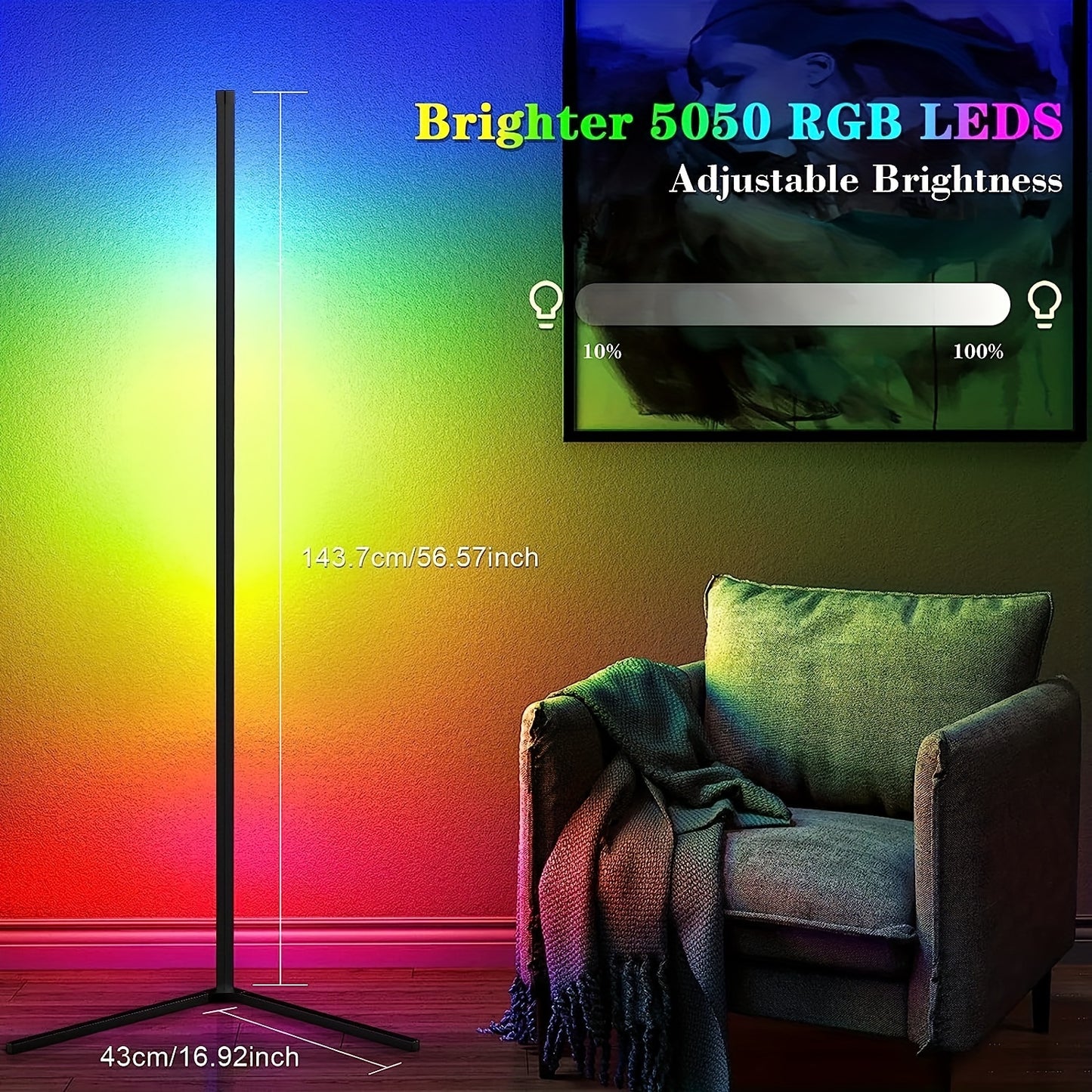 1pc 1.5m high wall corner ambient light with RGB remote control, music, and timing function.