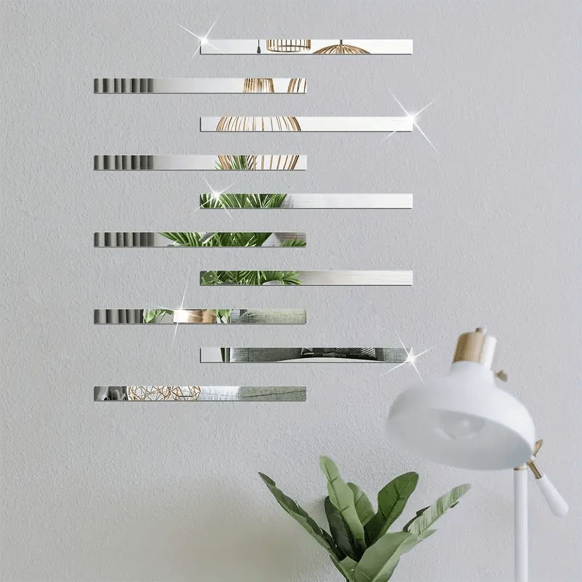 10 silvery mirror decorative strips self-adhesive for home art wall décor.