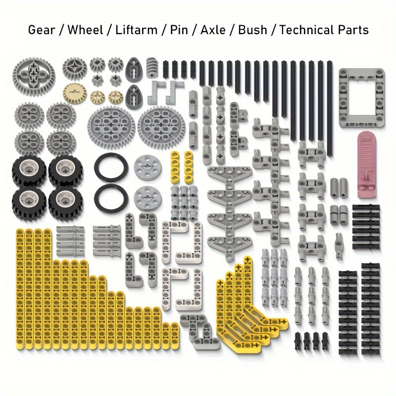 190-деталей Механический Конструктор для молодежи, Образовательная STEM игрушка из ABS материала, совместимая с основными брендами DIY, включает шестеренки, колеса и втулки в смешанных цветах.