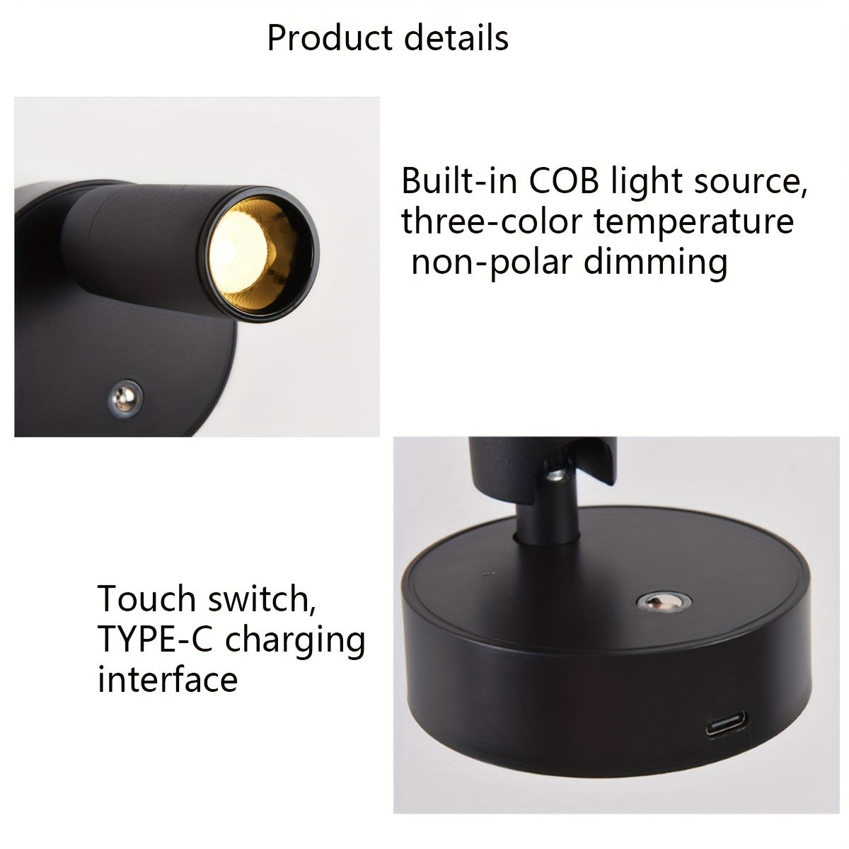 Rechargeable touch-control LED night light with magnetic COB downlight. Features USB charging, 2000mAh lithium battery, 180° adjustable angle, and wireless wall mount. Promotes health care vision and is suitable for various rooms.