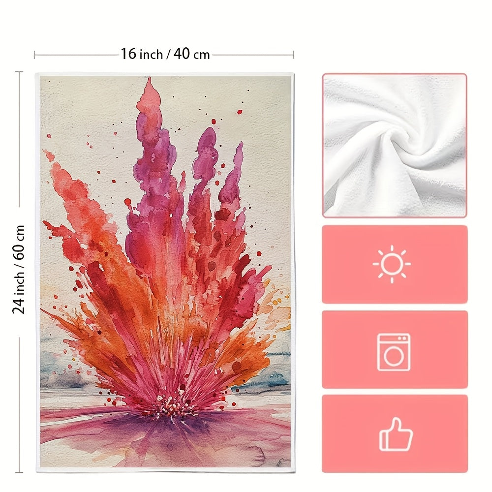 Two pieces of ultra soft kitchen towels featuring a vibrant Valentine's explosion design. These highly absorbent and machine washable dish hand towels measure 40.64x60.96 cm, making them perfect for holiday decor.