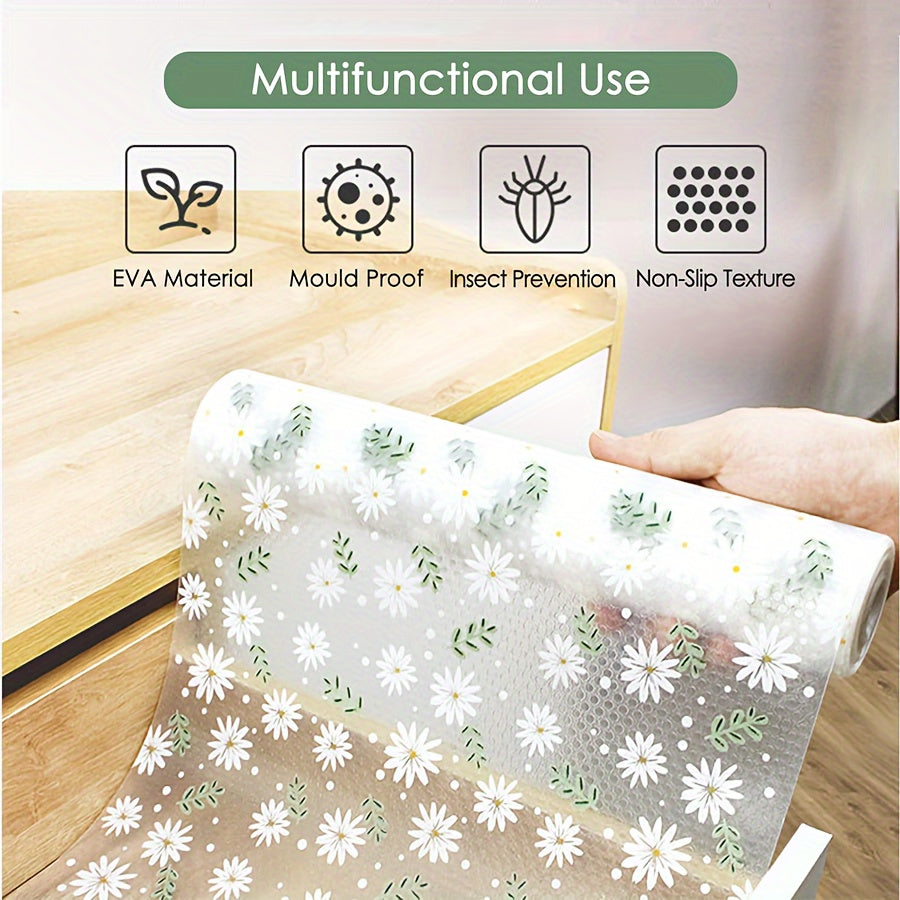 Premium Floral and Grass Pattern EVA Shelf Liner - Resistant to Moisture, Oil, and Dust, Thick and Durable, Easy to Clean Drawer Mat for Kitchen and Dining