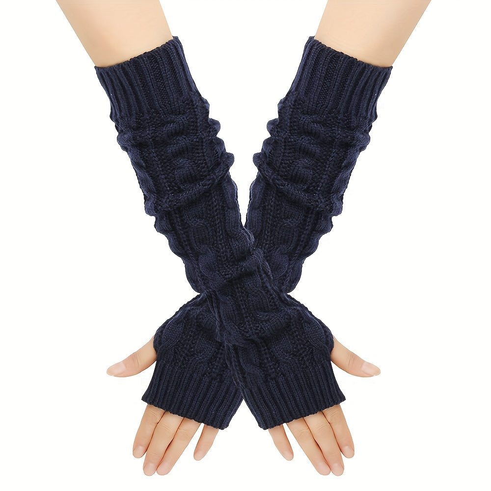 Warm up your arms with these Long Knitted Twist Gloves perfect for outdoor travels during the cold autumn and winter seasons. Designed for women, these fingerless gloves are coldproof and feature an elastic sleeve for added comfort.