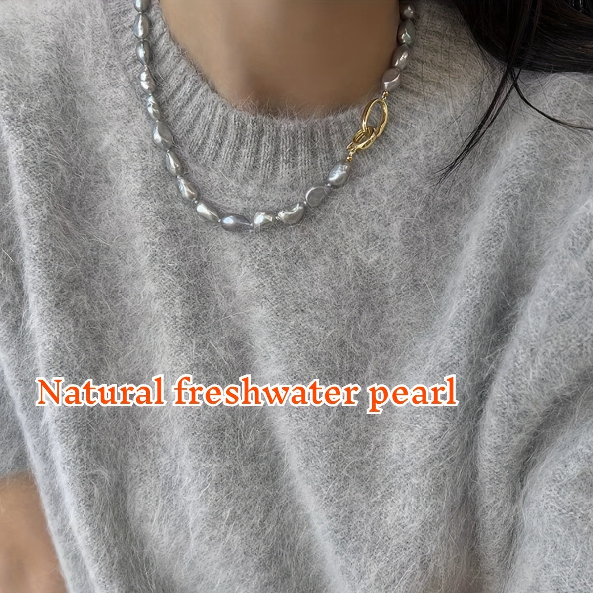 Beautiful French-inspired freshwater pearl necklace featuring distinctive gray baroque pearls, perfect for adding a touch of elegance to any outfit. Whether paired with casual attire or worn for a special occasion, this necklace is versatile and chic