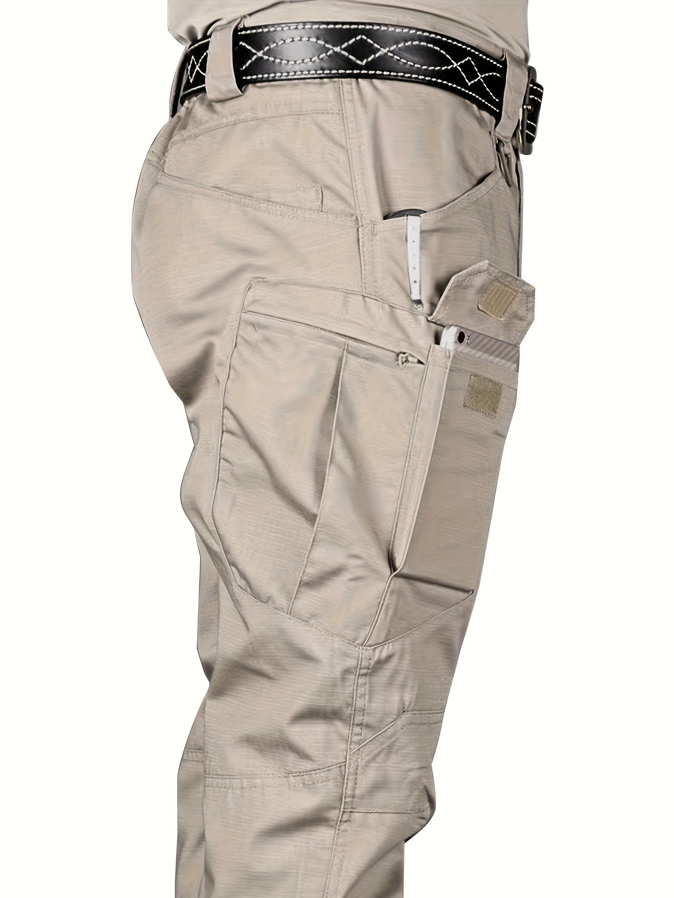 Men's tactical work pant with multiple pockets, water-resistant polyester fabric for construction work.