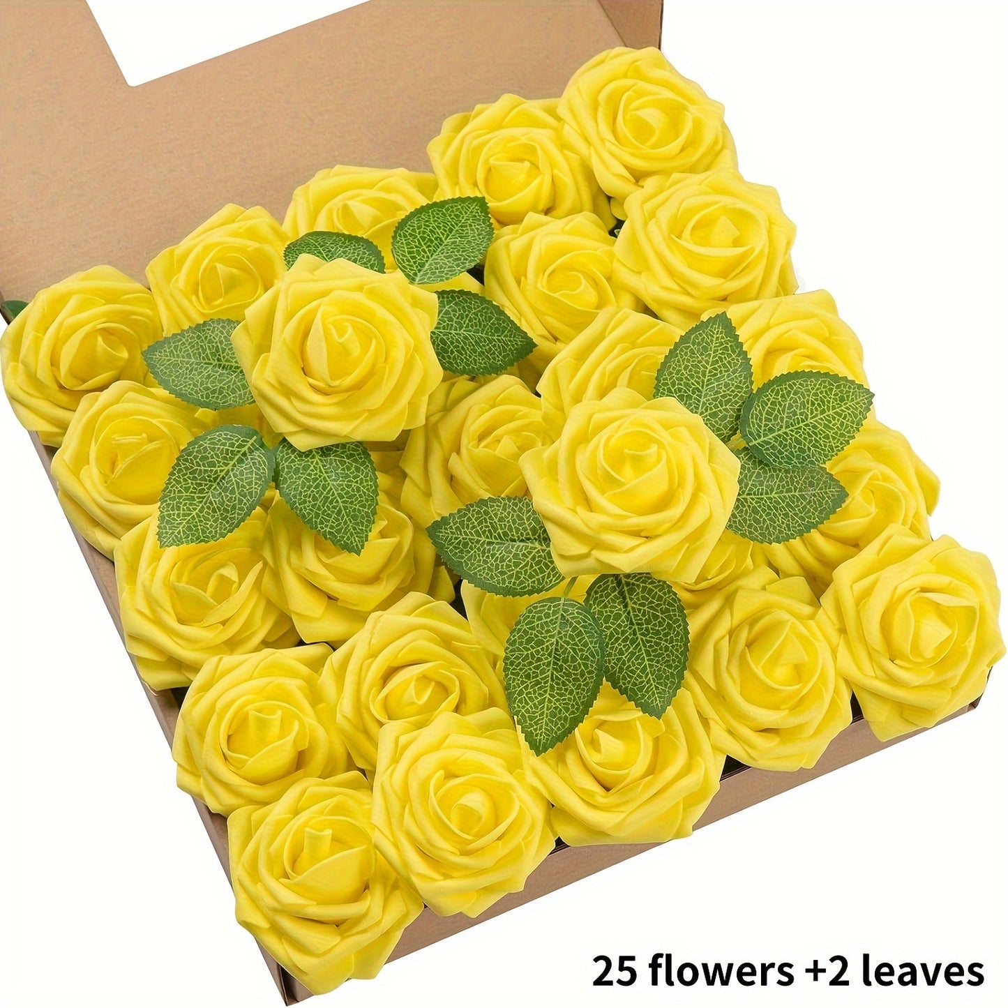 27 artificial ivory foam roses with stems and leaves, ideal for DIY wedding bouquets, bride gifts, centerpieces, and party tables.