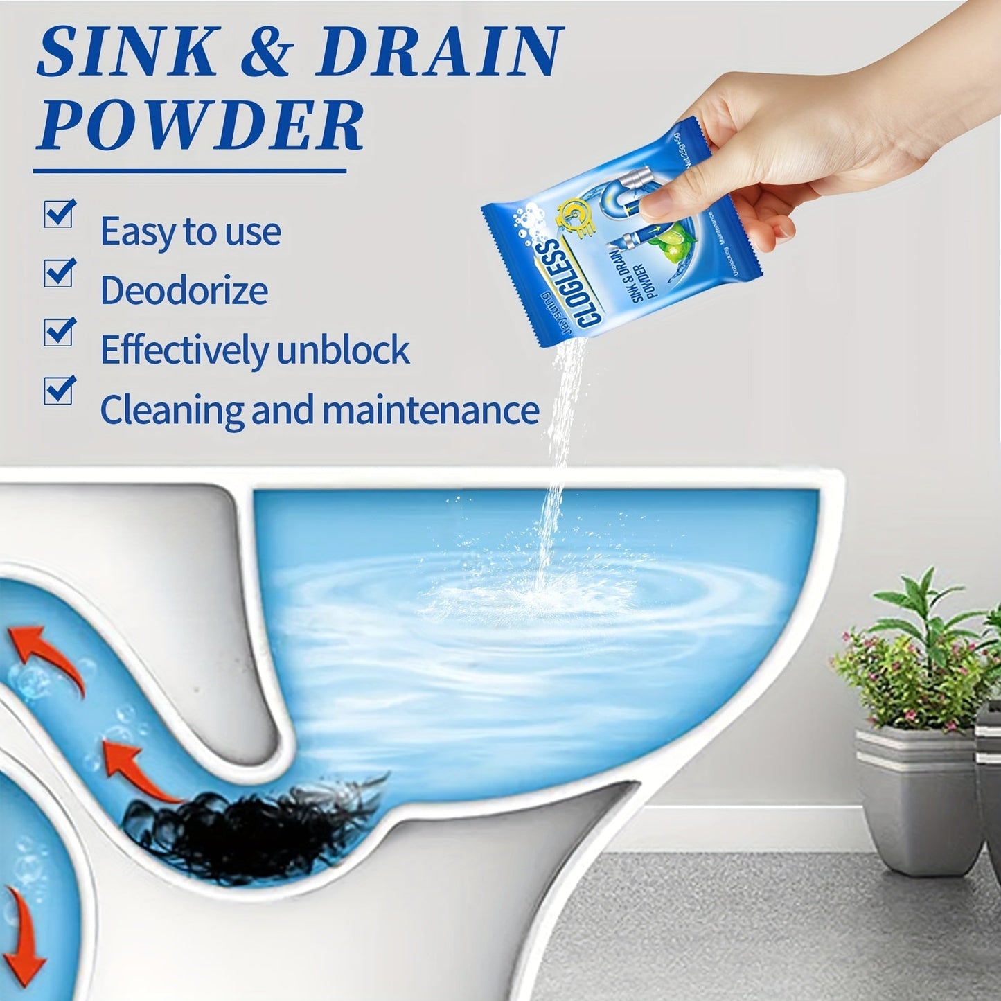 Drain Dredging Powder 1/2/5pcs Set - Unblocker for Kitchen and Bathroom Drains, Sewer Cleaning Agent for Clogs, Stains, and Odors. Deodorizing Cleaner for Fresh Drains and Odor Removal. Essential Cleaning Supplies and Tools for Apartments.