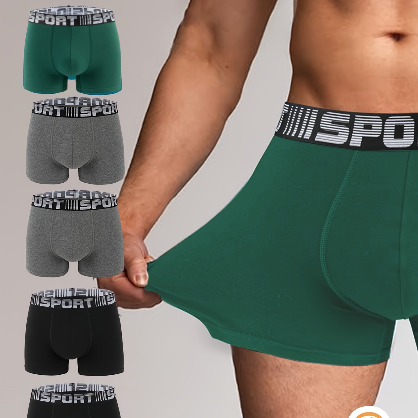 Men's cotton boxer shorts in mixed colors, available in packs of five or ten.