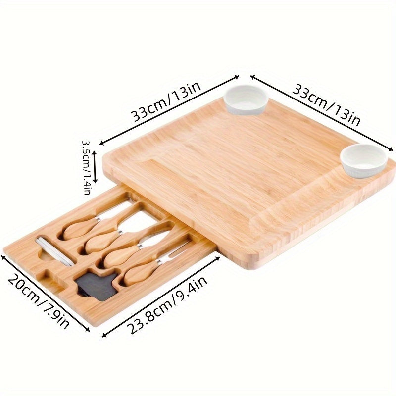 Bamboo cutting board set with nine pieces for versatile use - ideal for slicing fruits, use while camping, or as a thoughtful housewarming or Christmas gift.